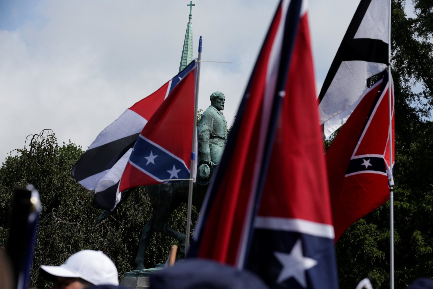 White nationalists gathered near the Robert E. Lee statue in Charlottesville, Va., on Aug. 12, 2017.