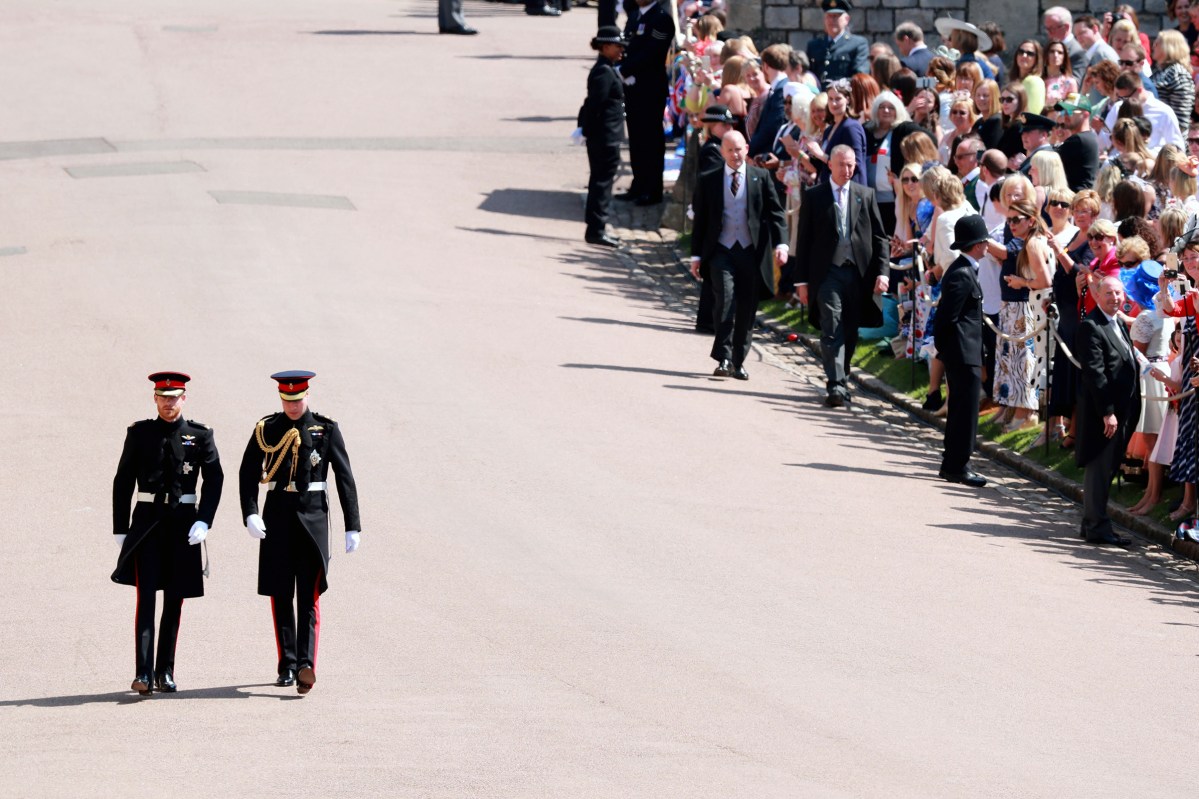 Prince Harry and his brother and best man Prince William, Duke of Cambridge arrive for the royal wedding ceremony of Prince Harry and Meghan Markle at St George's Chapel in Windsor Castle, in Windsor, Britain, May 19, 2018.