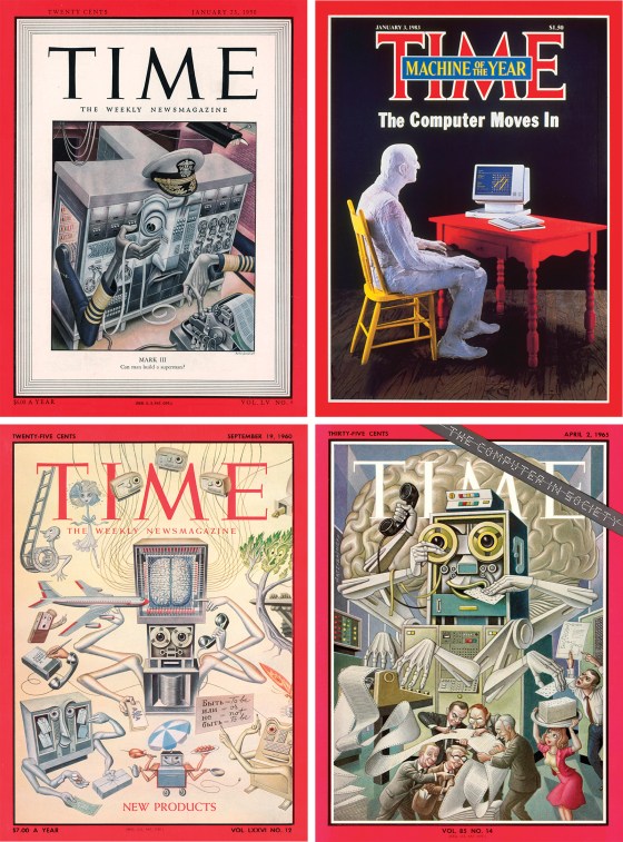 the evolution of the computer, as seen on the covers of TIME in 1950, 1983, 1965 and 1960