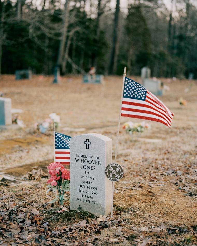 Hooverâ€™s head stone in North Carolina, photographed in February; the grave below remains empty.