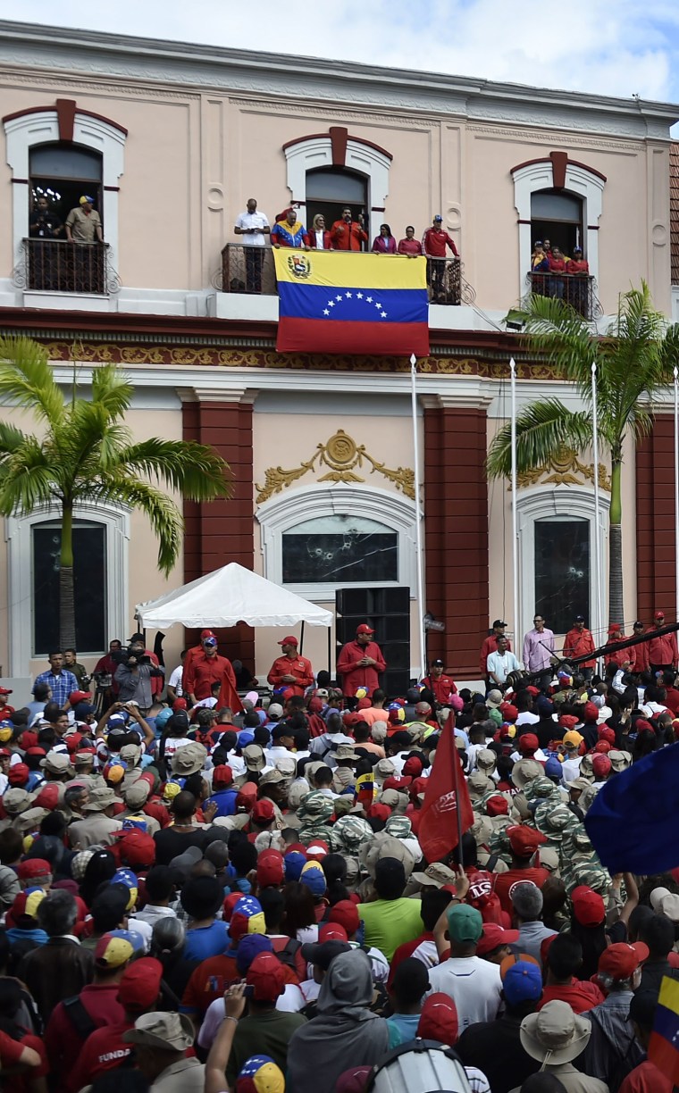 President Nicolas Maduro announces he would break off diplomatic ties with the U.S., in response to Trump's acknowledgment of GuaidÃ³ as interim president, during a gathering in Caracas on Jan. 23, 2019. 