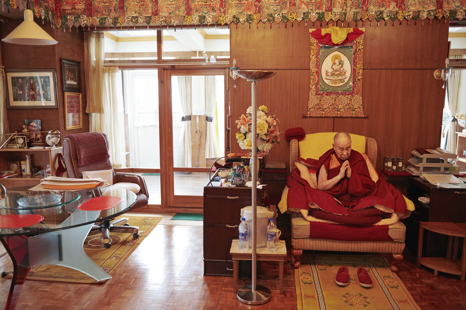 The Dalai Lama meditates in his private chapel inside his residence onÂ Feb.Â 18.