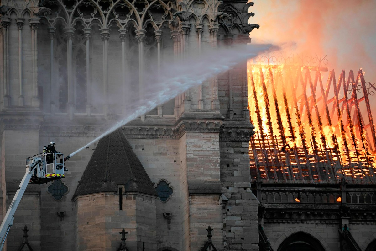 The Notre-Dame Cathedral in Paris on fire, April 15, 2019.