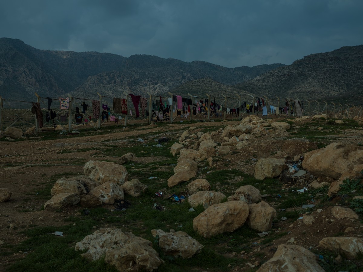 Clothes dry on a fence at a camp for displaced Yezidis near Duhok.