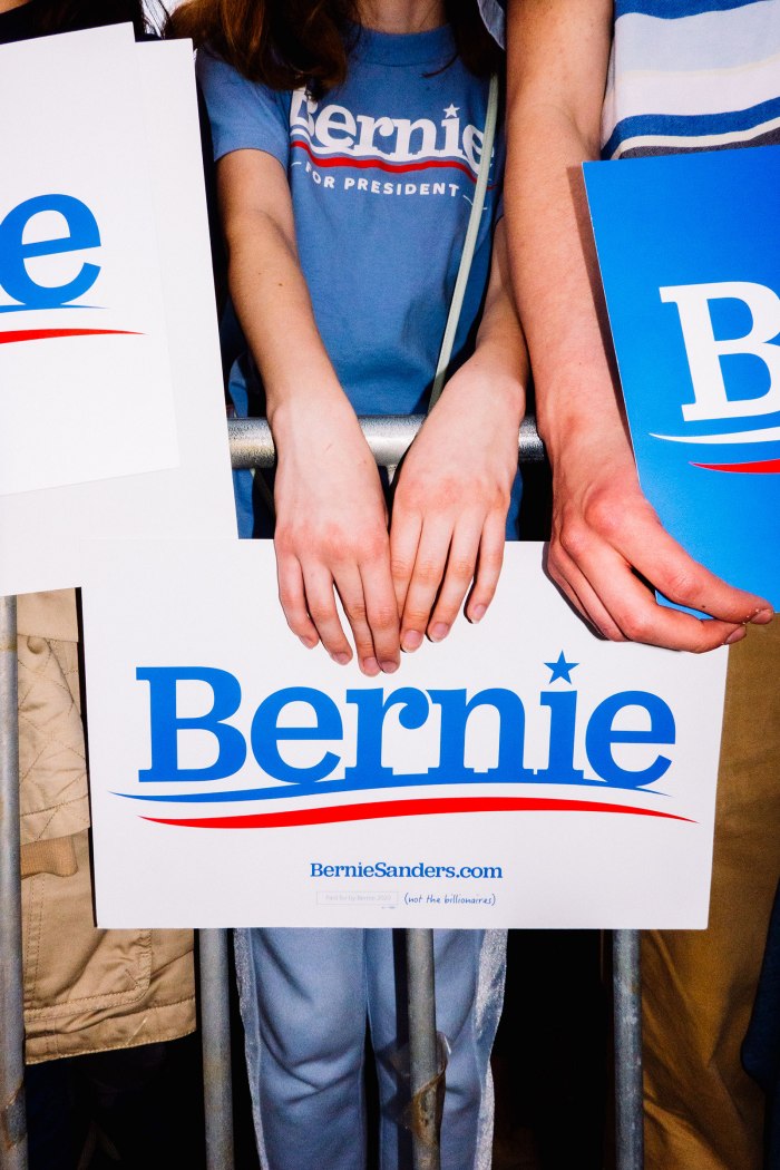 A supporter holding a sign at a Bernie Sanders rally in Pittsburgh