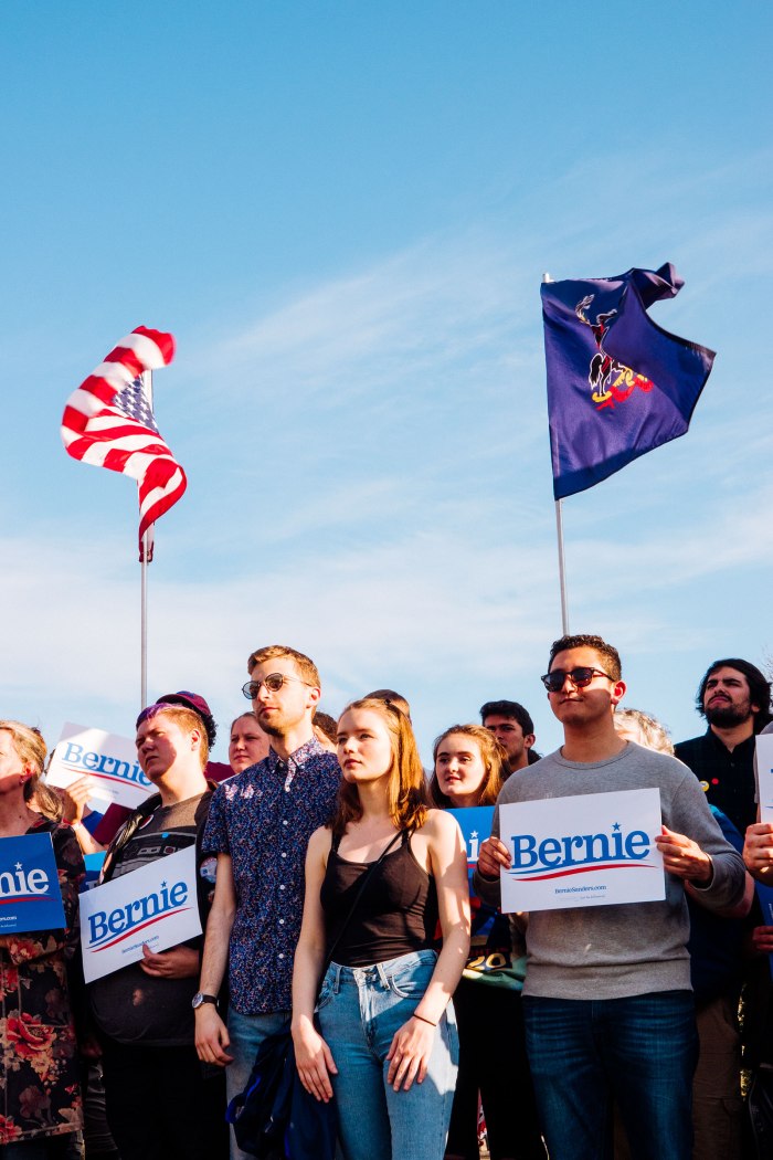 Supporters at a rally for Senator Bernie Sanders in Pittsburgh