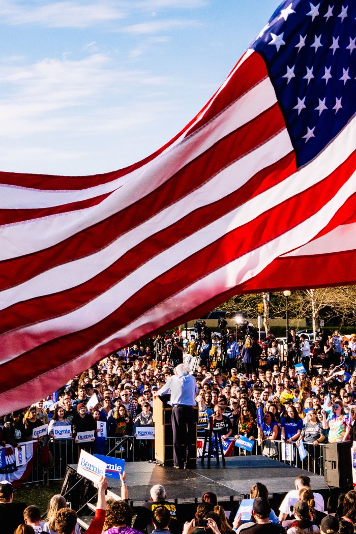 Senator Bernie Sanders speaking at a rally in Pittsburgh